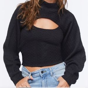 Forever 21 Black Turtleneck Combo Top Women Size M